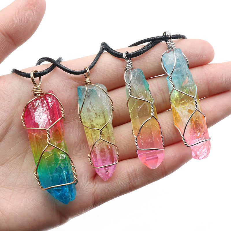 Hot Selling Stone Crystal Pillar Tree Of Life Pendant Ins Fashion Necklace Cartshub