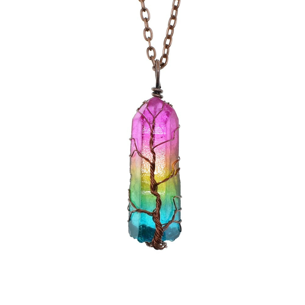 Hot Selling Stone Crystal Pillar Tree Of Life Pendant Ins Fashion Necklace Cartshub