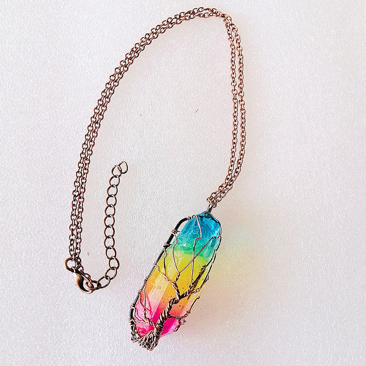 Hot Selling Stone Crystal Pillar Tree Of Life Pendant Ins Fashion Necklace Cartshub