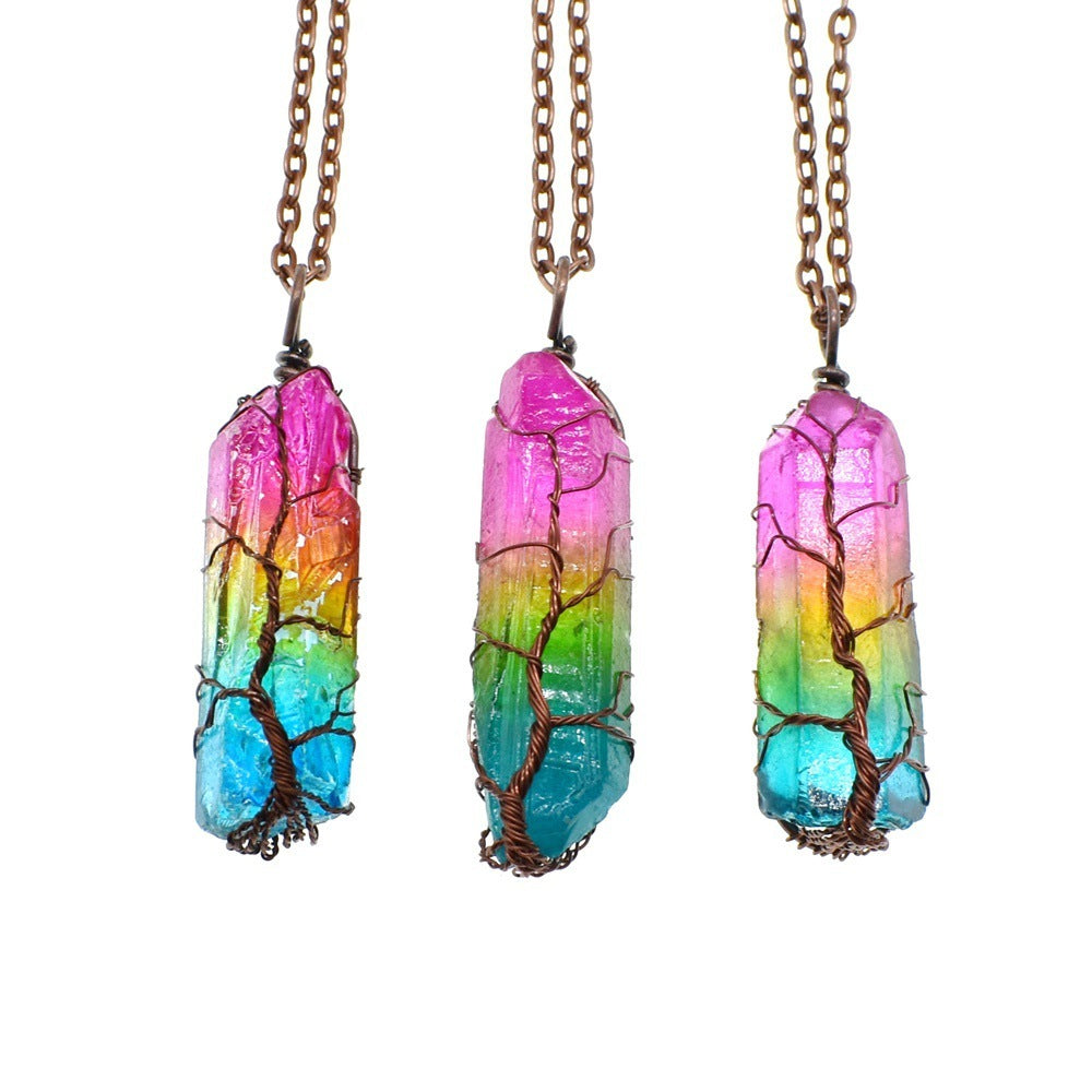 Hot Selling Stone Crystal Pillar Tree Of Life Pendant Ins Fashion Necklace Cartshub