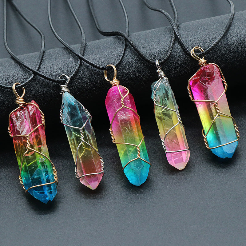Hot Selling Stone Crystal Pillar Tree Of Life Pendant Ins Fashion Necklace Cartshub