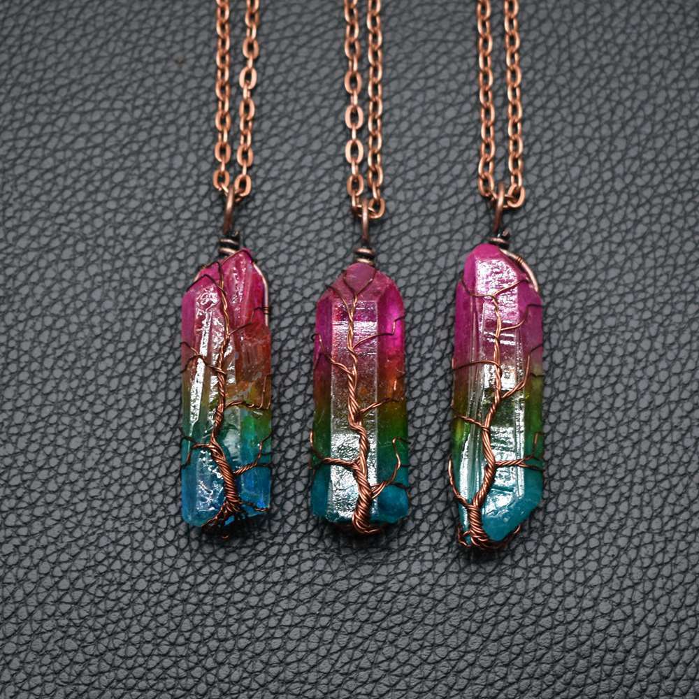 Hot Selling Stone Crystal Pillar Tree Of Life Pendant Ins Fashion Necklace Cartshub