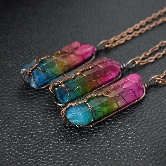 Hot Selling Stone Crystal Pillar Tree Of Life Pendant Ins Fashion Necklace Cartshub