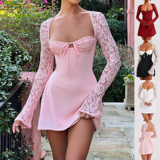 Y2K  Lace Long Sleeve Dress Fashion Sexy Corset Backless Cartshub