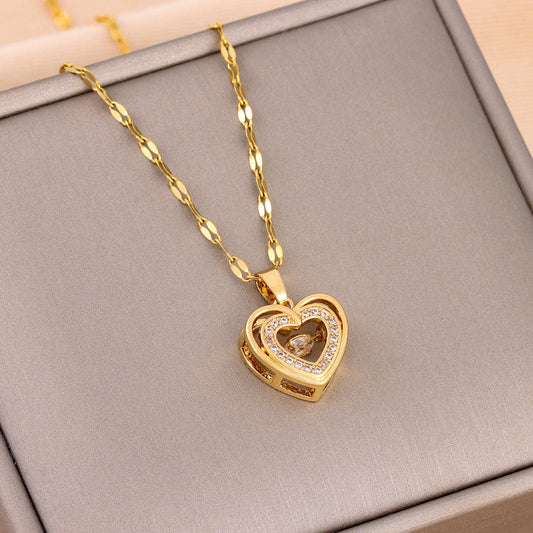 Double-layer Love Necklace With Rhinestones Cartshub